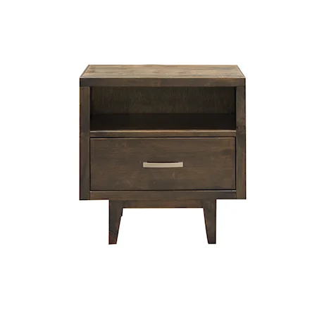 Mid-Century Modern One Drawer Nightstand with Slender Tapered Legs